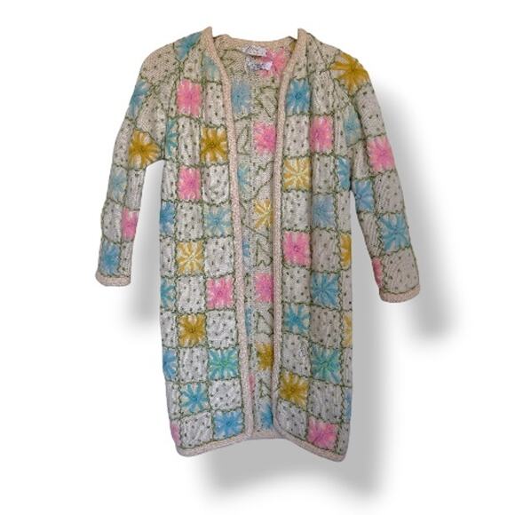 Rare Vtg Lilly of California Hand Knit Granny Square Open-Front Cardigan XS/S - Picture 1 of 10